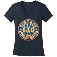 Vintage All Original Parts Emblem Shield 1933 90th Birthday Women's V-Neck T-Shirt