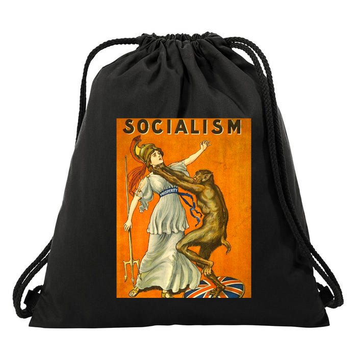 Vintage AntiSocialism Print Drawstring Bag