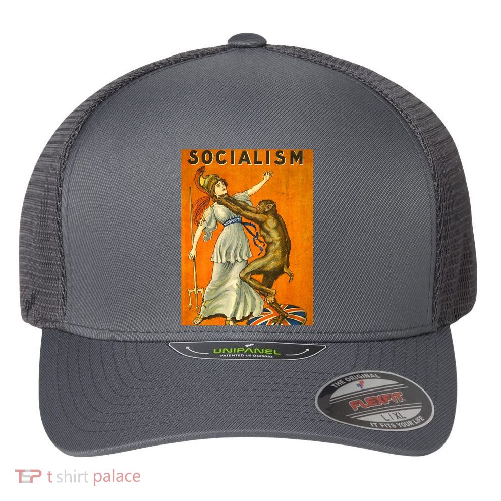 Vintage AntiSocialism Print Flexfit Unipanel Trucker Cap
