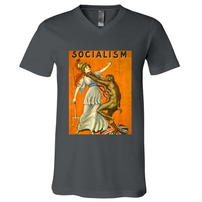 Vintage AntiSocialism Print V-Neck T-Shirt