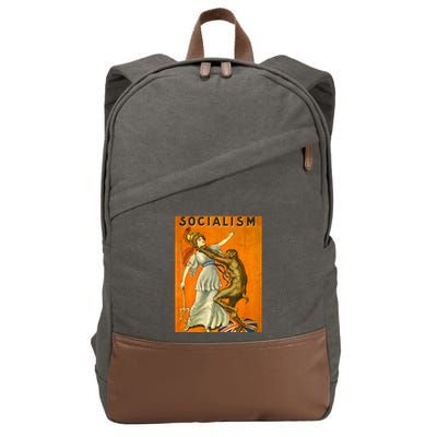 Vintage AntiSocialism Print Cotton Canvas Backpack