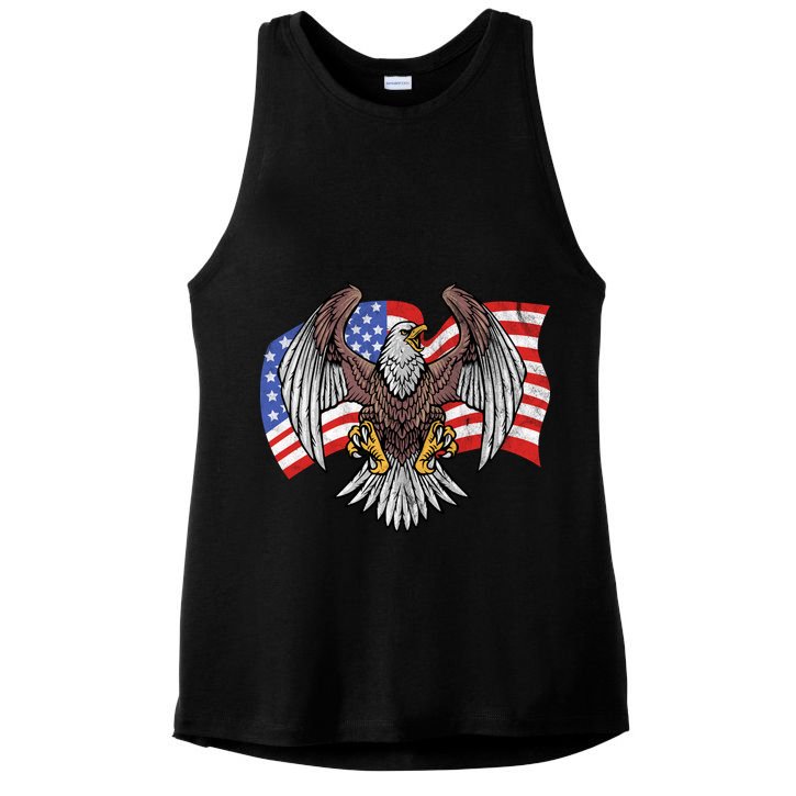 Vintage American Patriotic Eagle Ladies PosiCharge Tri-Blend Wicking Tank