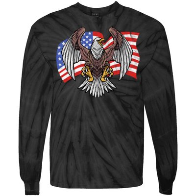 Vintage American Patriotic Eagle Tie-Dye Long Sleeve Shirt