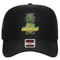 Vintage Aloha Pineapple Illustration High Crown Mesh Back Trucker Hat