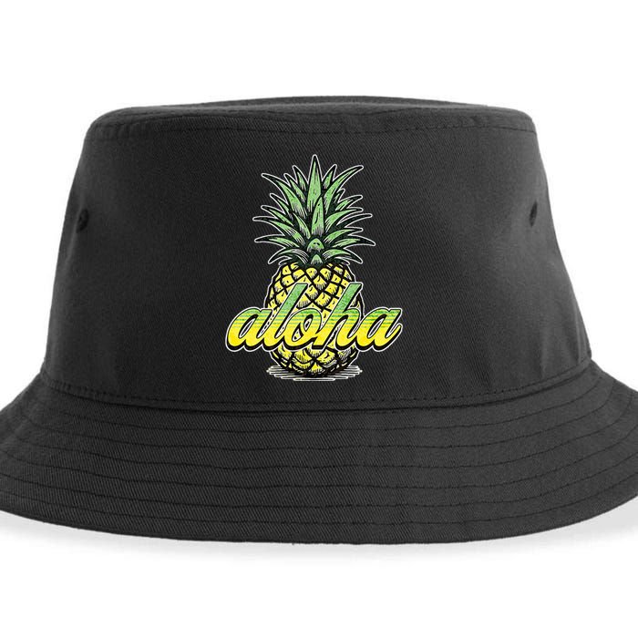 Vintage Aloha Pineapple Illustration Sustainable Bucket Hat