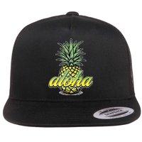 Vintage Aloha Pineapple Illustration Flat Bill Trucker Hat