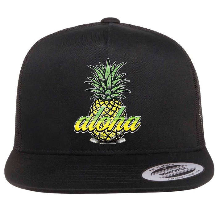 Vintage Aloha Pineapple Illustration Flat Bill Trucker Hat