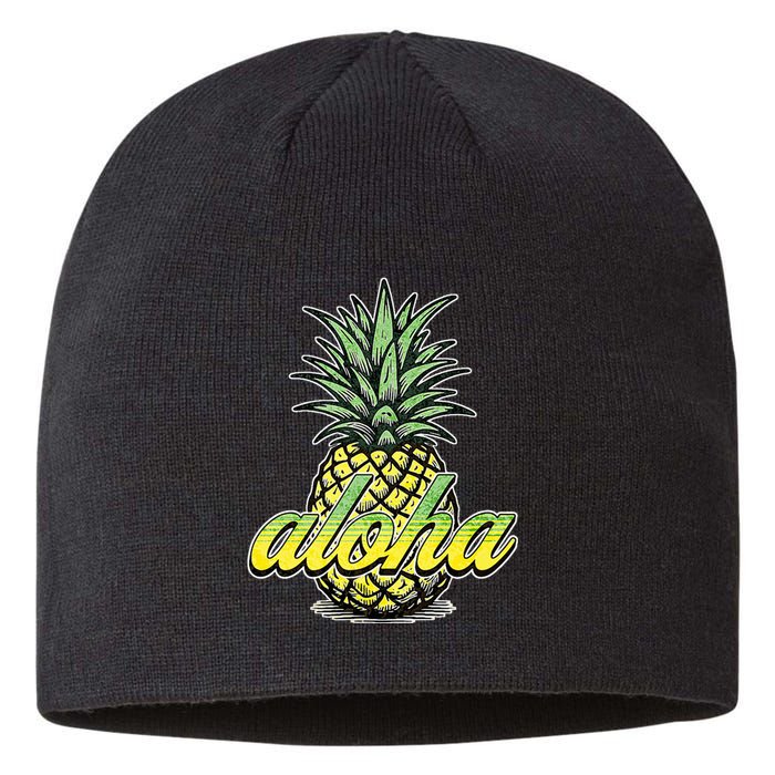 Vintage Aloha Pineapple Illustration Sustainable Beanie