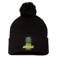 Vintage Aloha Pineapple Illustration Pom Pom 12in Knit Beanie