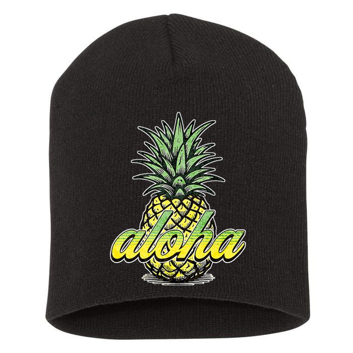 Vintage Aloha Pineapple Illustration Short Acrylic Beanie