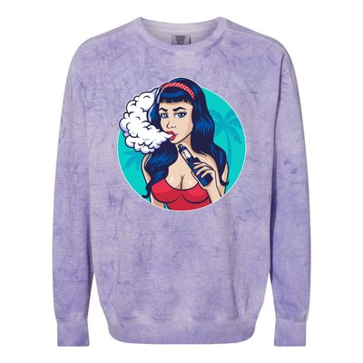 Vaping Cloud Vape Lady Colorblast Crewneck Sweatshirt