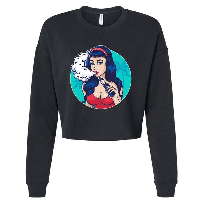 Vaping Cloud Vape Lady Cropped Pullover Crew