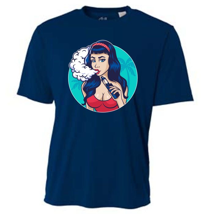 Vaping Cloud Vape Lady Cooling Performance Crew T-Shirt