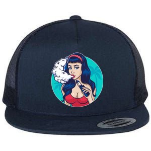 Vaping Cloud Vape Lady Flat Bill Trucker Hat