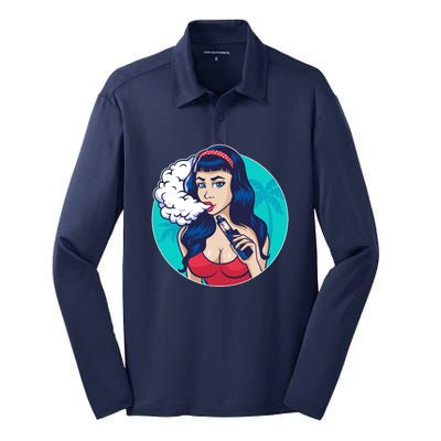 Vaping Cloud Vape Lady Silk Touch Performance Long Sleeve Polo