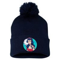 Vaping Cloud Vape Lady Pom Pom 12in Knit Beanie