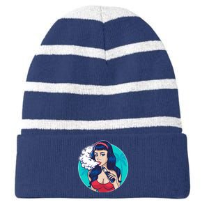 Vaping Cloud Vape Lady Striped Beanie with Solid Band