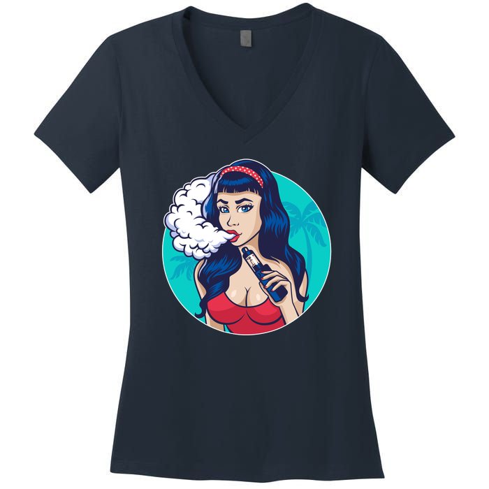 Vaping Cloud Vape Lady Women's V-Neck T-Shirt