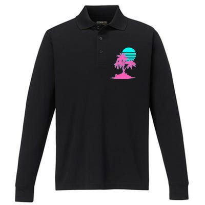 Vapor Wave Beach Performance Long Sleeve Polo