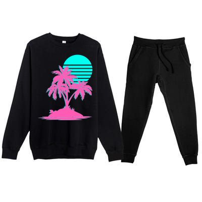 Vapor Wave Beach Premium Crewneck Sweatsuit Set