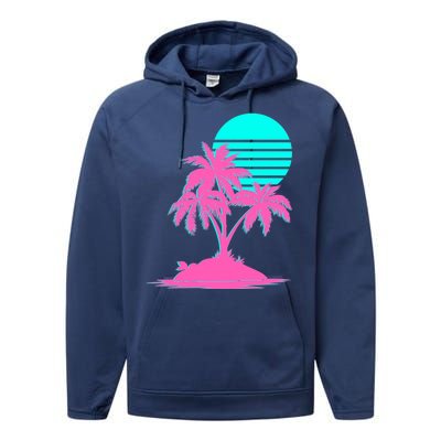 Vapor Wave Beach Performance Fleece Hoodie