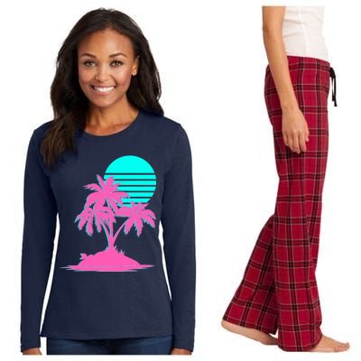 Vapor Wave Beach Women's Long Sleeve Flannel Pajama Set 