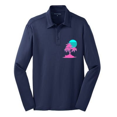 Vapor Wave Beach Silk Touch Performance Long Sleeve Polo