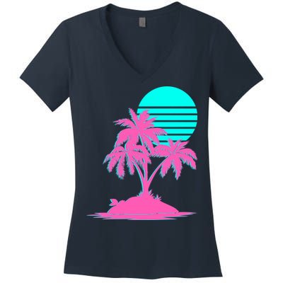Vapor Wave Beach Women's V-Neck T-Shirt