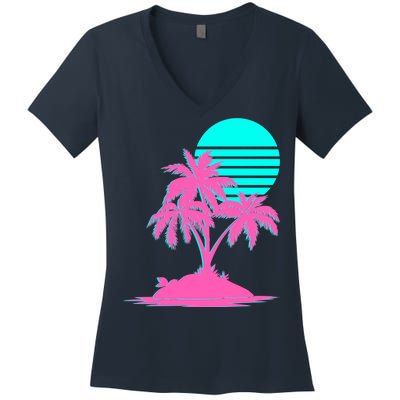 Vapor Wave Beach Women's V-Neck T-Shirt