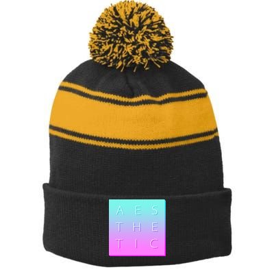 Vaporware Aesthetic Square Stripe Pom Pom Beanie