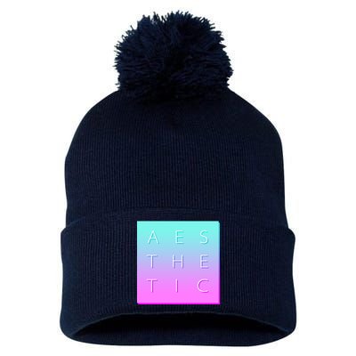 Vaporware Aesthetic Square Pom Pom 12in Knit Beanie