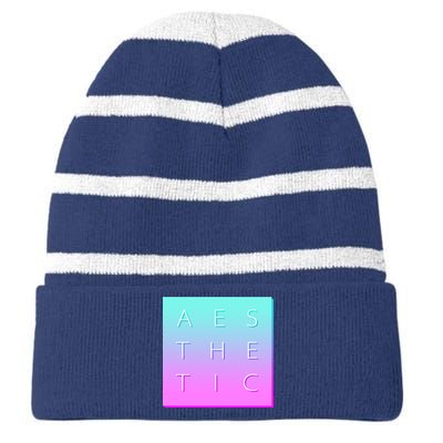 Vaporware Aesthetic Square Striped Beanie with Solid Band