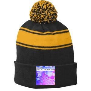 Vaporwave Room It's All In Your Mind Stripe Pom Pom Beanie