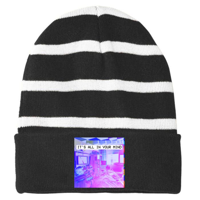 Vaporwave Room It's All In Your Mind Striped Beanie with Solid Band