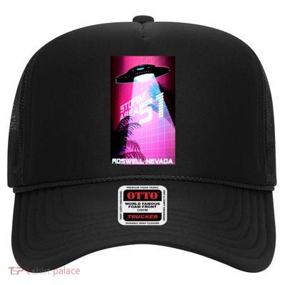Vaporwave Storm Area 51 UFO High Crown Mesh Back Trucker Hat