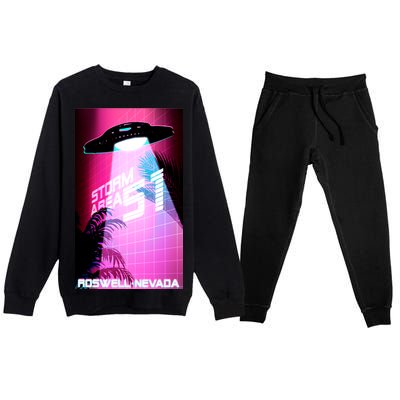 Vaporwave Storm Area 51 UFO Premium Crewneck Sweatsuit Set