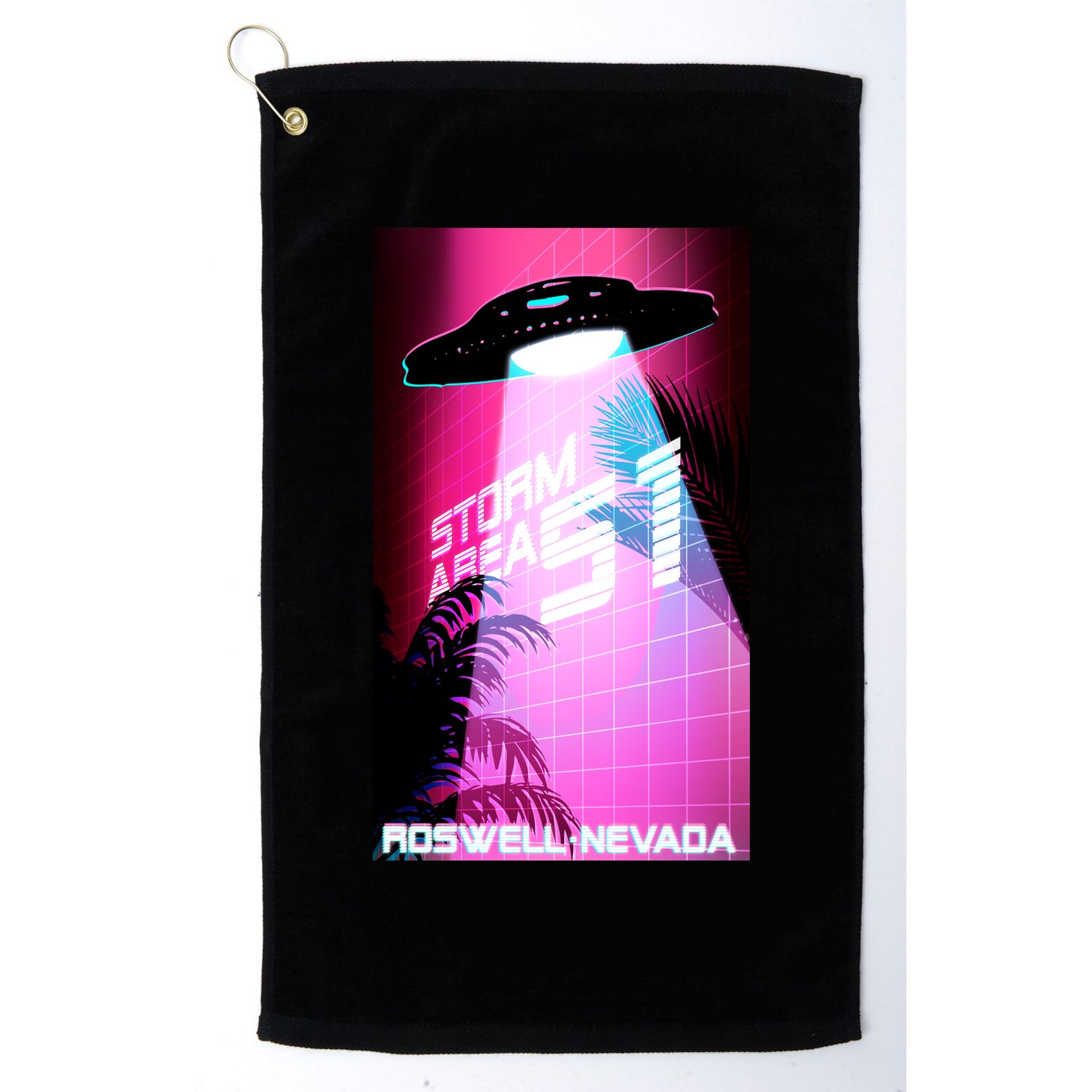 Vaporwave Storm Area 51 UFO Golf Towel