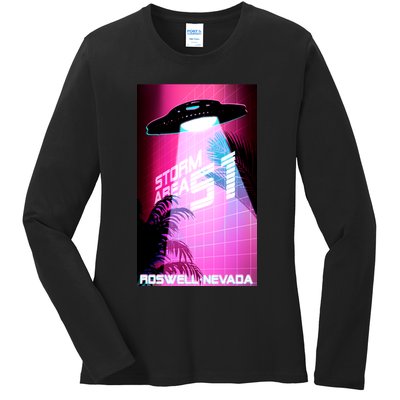 Vaporwave Storm Area 51 UFO Ladies Long Sleeve Shirt