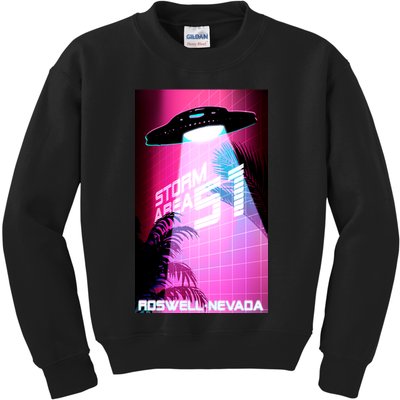 Vaporwave Storm Area 51 UFO Kids Sweatshirt