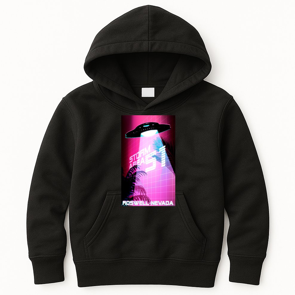 Vaporwave Storm Area 51 UFO Kids Hoodie