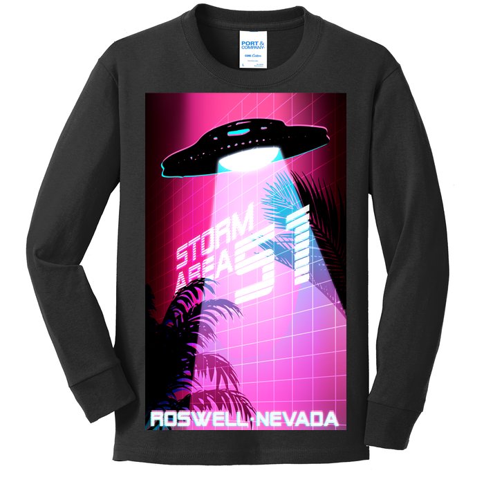 Vaporwave Storm Area 51 UFO Kids Long Sleeve Shirt