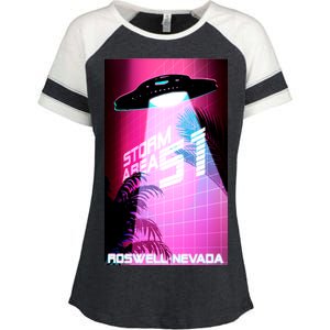 Vaporwave Storm Area 51 UFO Enza Ladies Jersey Colorblock Tee