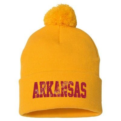 Vintage Arkansas Retro Arkansas Throwback Worn Faded Pom Pom 12in Knit Beanie