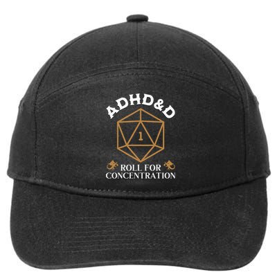 Vintage Adhd&D Roll For Concentration Dnd 7-Panel Snapback Hat