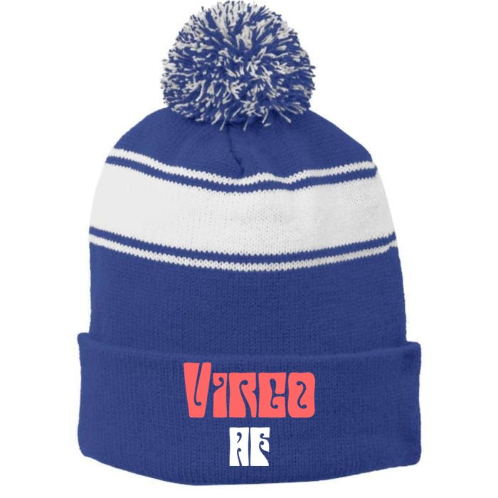 Virgo Af Retro / Hippie Vintage Zodiac Sign Quote Gift Stripe Pom Pom Beanie