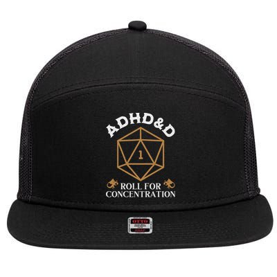 Vintage Adhd&D Roll For Concentration Dnd 7 Panel Mesh Trucker Snapback Hat