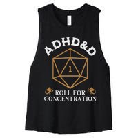 Vintage Adhd&D Roll For Concentration Dnd Women's Racerback Cropped Tank