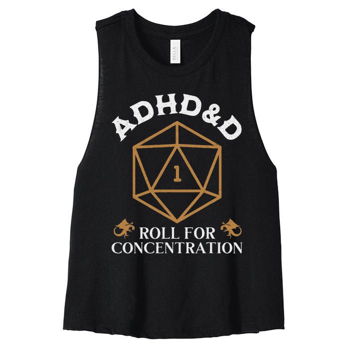 Vintage Adhd&D Roll For Concentration Dnd Women's Racerback Cropped Tank