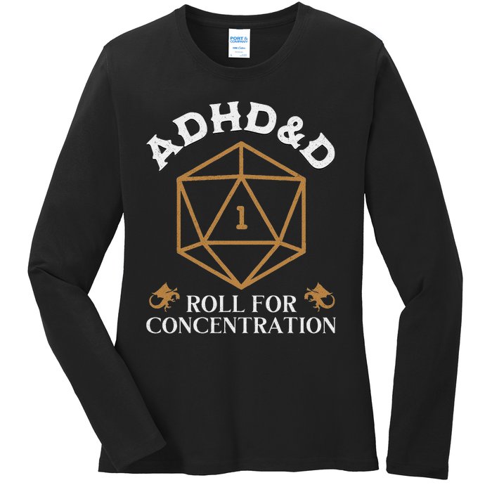 Vintage Adhd&D Roll For Concentration Dnd Ladies Long Sleeve Shirt