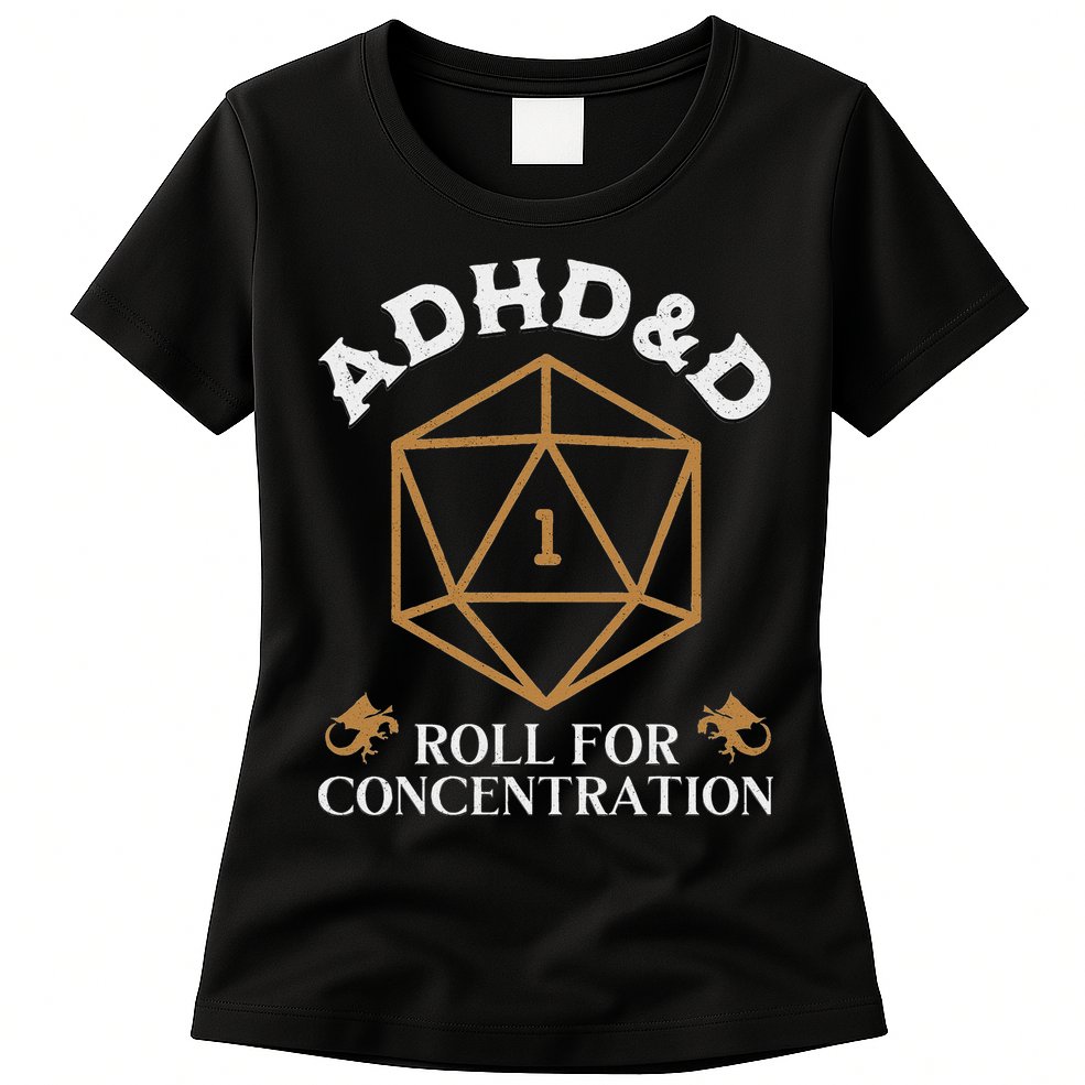 Vintage Adhd&D Roll For Concentration Dnd Womens T-Shirt